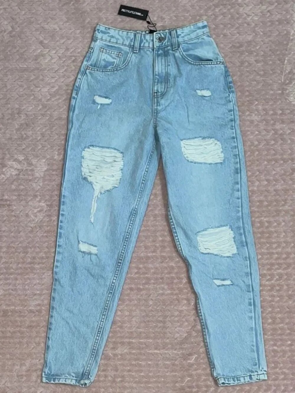 Pretty Little Thing Light Blue Distressed Mom Jeans